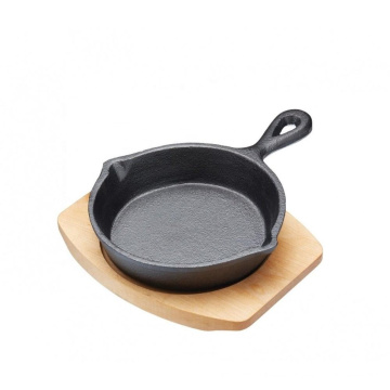 15 cm Gusseisen Mini Sizzle Pan mit Holzauflage